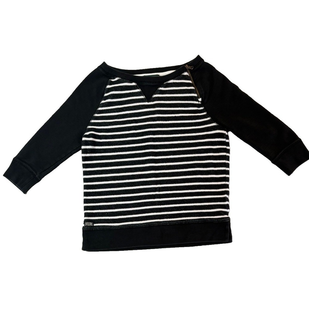 Lauren Jeans Co Ralph Lauren Striped Sweatshirt XS Shoulder Zip Black White